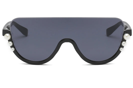Women Half Frame Round Pearl Design Sunglasses